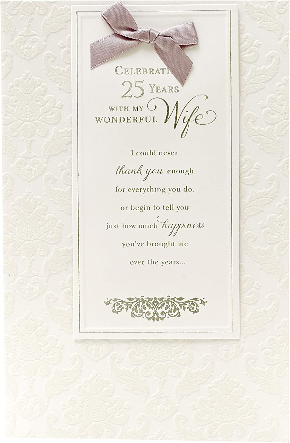 UK Greetings Silver 25th Wife wedding anniversary greeting card with romantic message inside and elegant silver design.