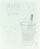 UK Greetings Silver Anniversary greeting card with gems and sequins, featuring elegant 25th anniversary design and metallic accents.