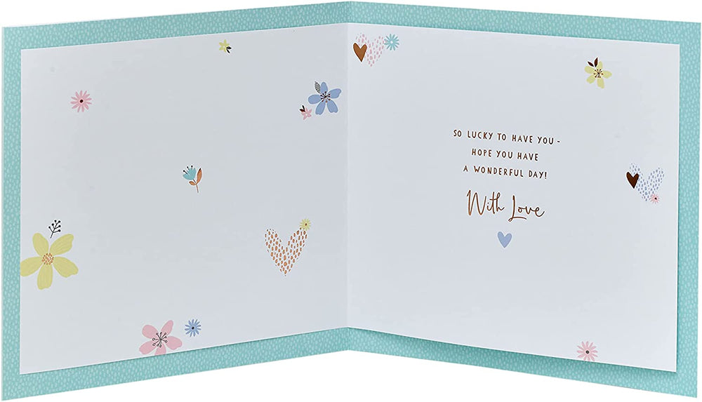 UK Greetings Mum birthday greeting card with silver and copper foil details, featuring elegant design and cheerful message.