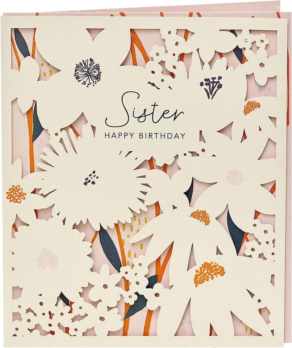 UK Greetings Sister Birthday Card with colorful floral design, perfect for celebrating her special day.