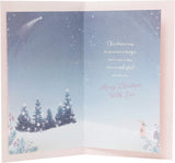 UK Greetings sister Christmas card featuring a cute design with a deer and robin, includes an envelope for festive holiday wishes.