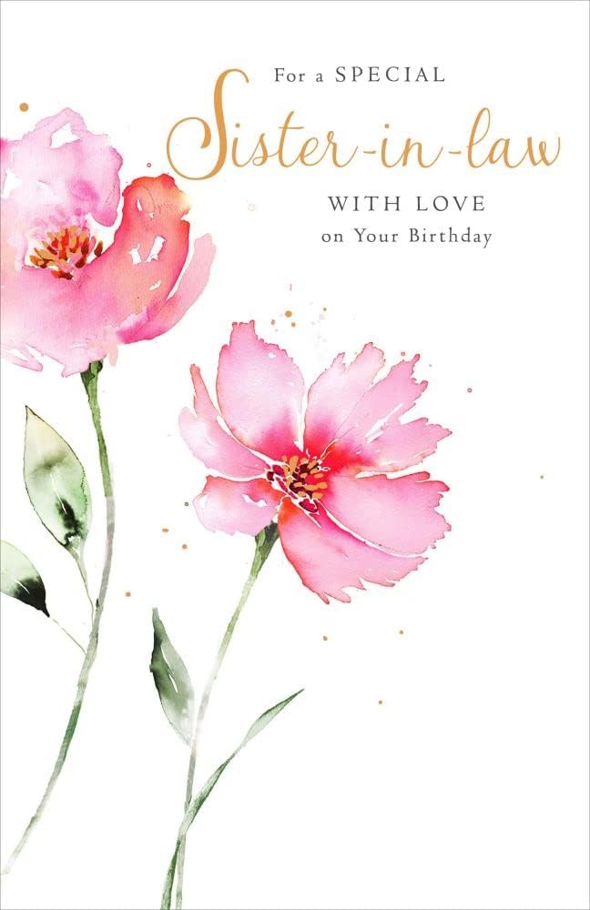 Pink watercolour floral Sister-in-Law birthday greeting card by UK Greetings, featuring elegant floral design.