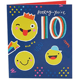 UK Greetings Smiley Faces 10th Birthday Card featuring bright, colorful smiley face designs for celebrating a 10th birthday.