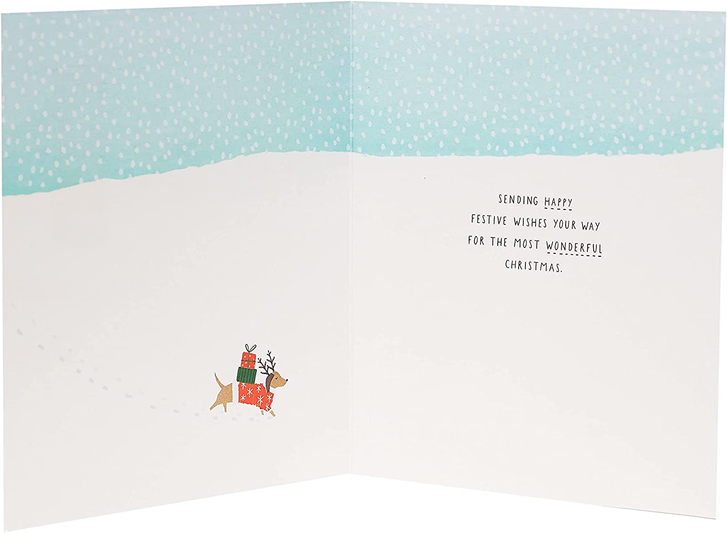 UK Greetings Snow Dogs Christmas Card featuring a festive winter scene with playful snow dogs and holiday decorations.