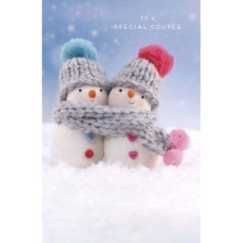 UK Greetings snowman and snowwoman greeting card for a special couple, featuring festive winter scene and cheerful holiday design.