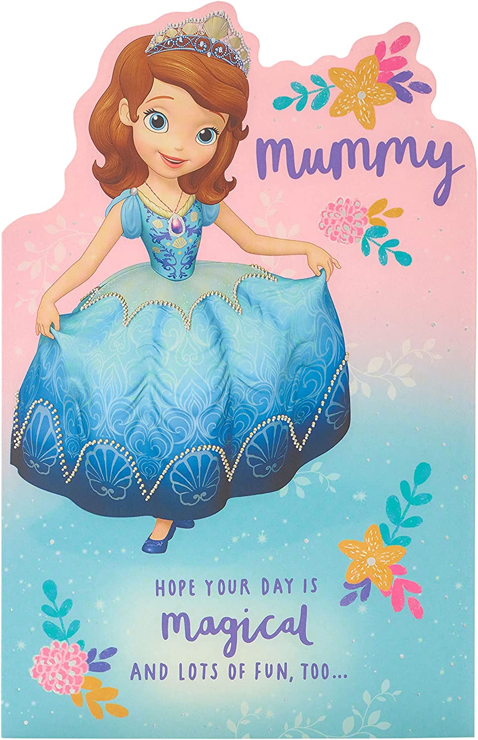 UK Greetings Sofia the First birthday greeting card for Mummy featuring colorful princess design and festive decorations.
