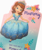 UK Greetings Sofia the First birthday card for Mummy, featuring colorful princess-themed design for special celebration.