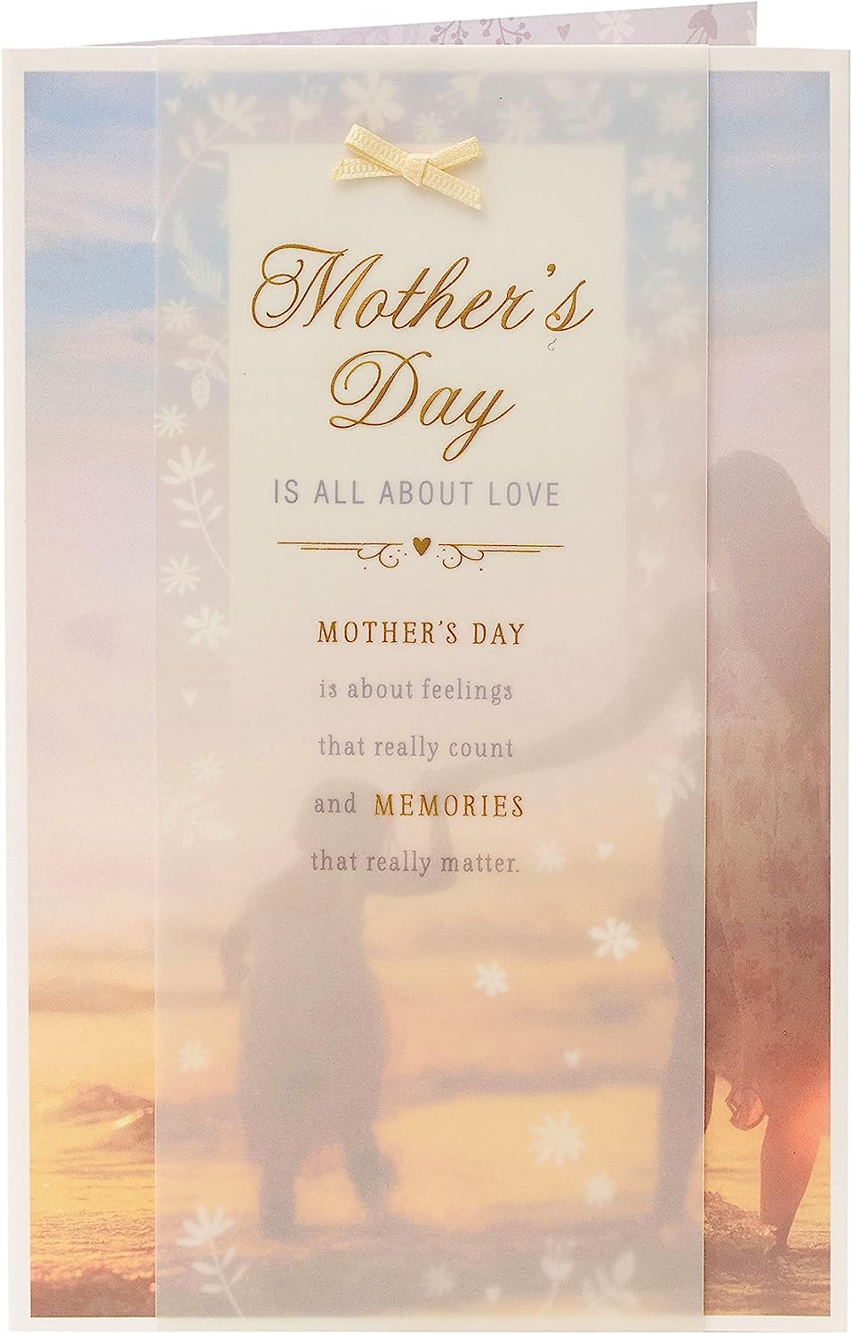 UK Greetings Mother's Day card with soft sentimental design, featuring heartfelt illustrations and message inside.