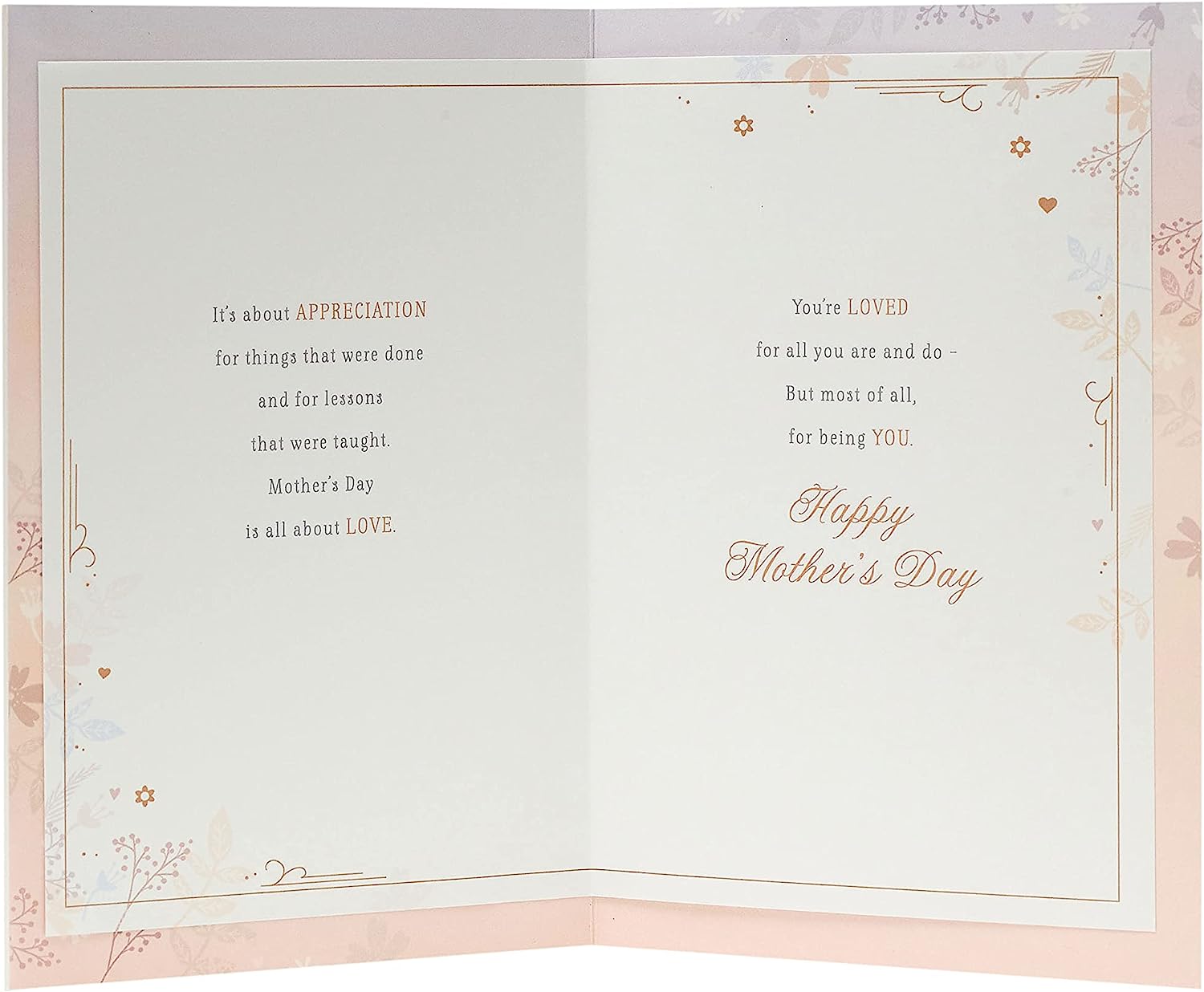UK Greetings Mother's Day card with soft sentimental design, featuring heartfelt illustrations on a greeting card.
