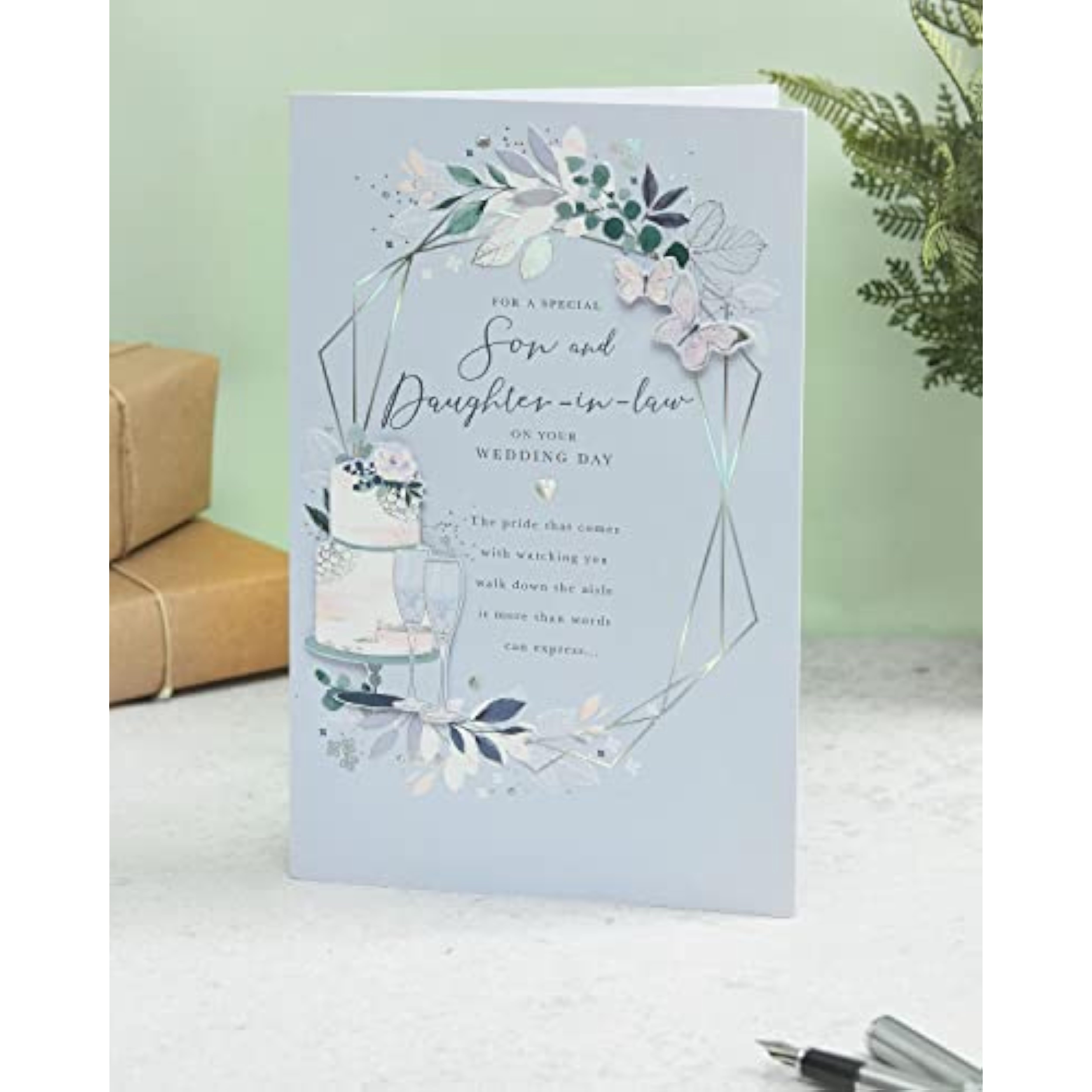 UK Greetings wedding day greeting card for son and daughter-in-law, featuring heartfelt design for celebrating their special day