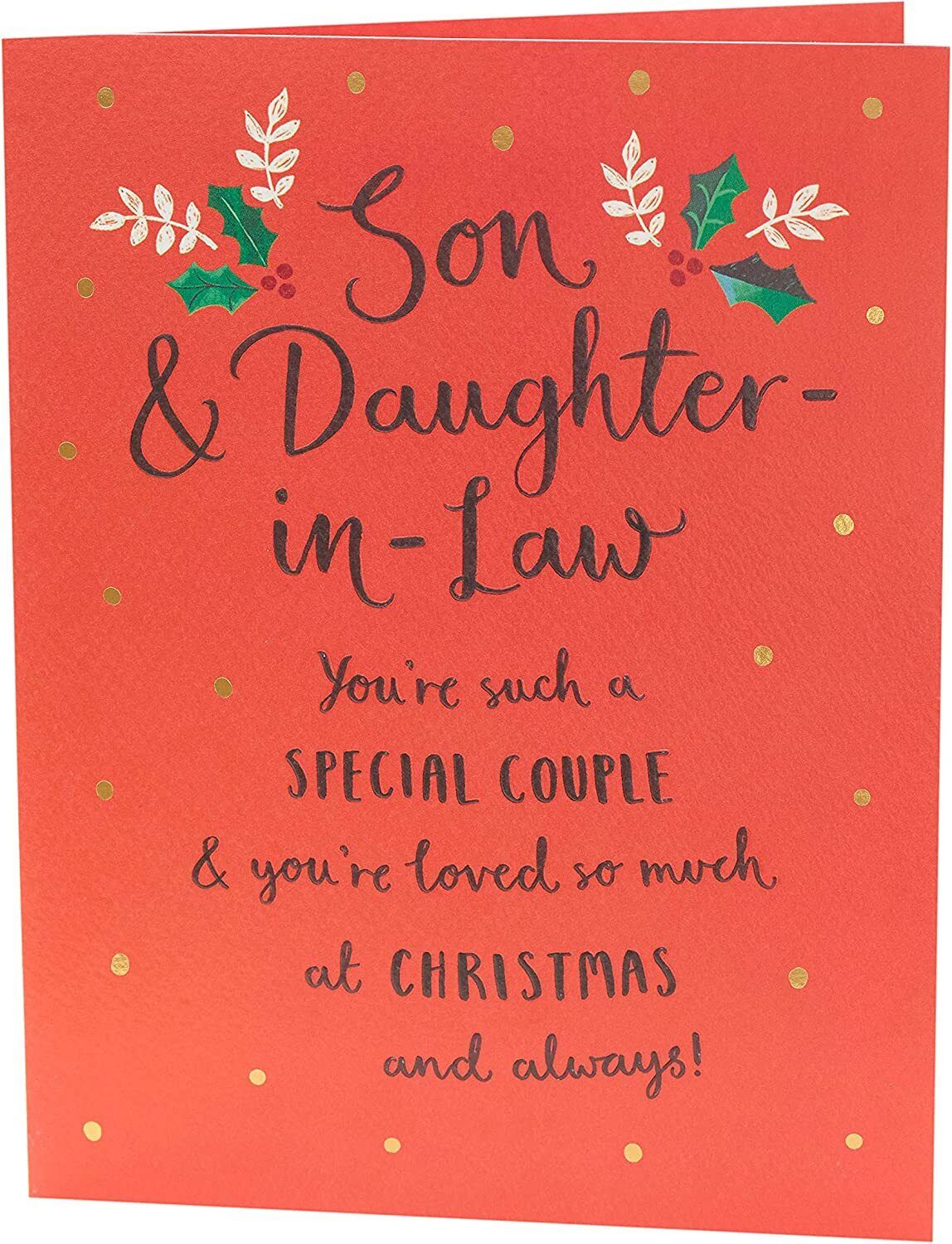 UK Greetings Son & Daughter-in-Law Typography Christmas Card with festive holiday design and heartfelt message.