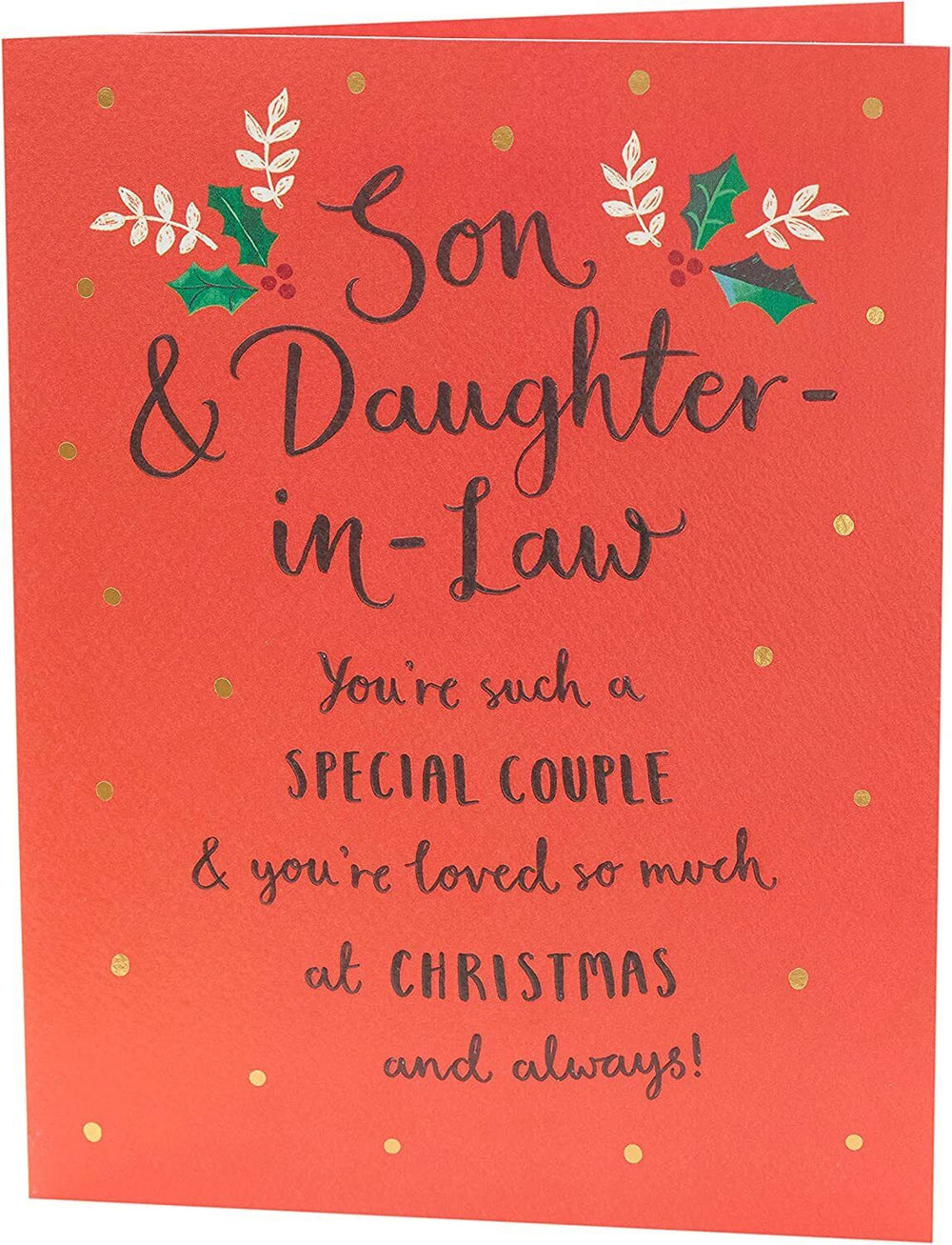 UK Greetings Son & Daughter-in-Law Typography Christmas Card with festive holiday design and heartfelt message.