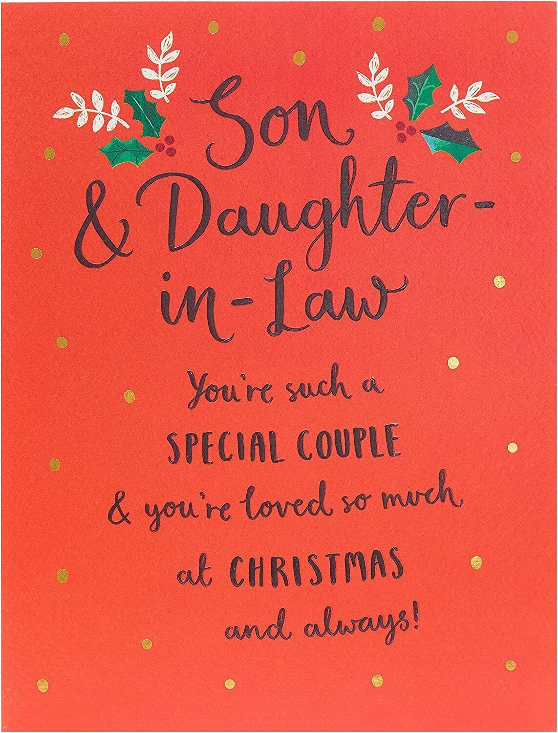 UK Greetings Son & Daughter in Law Christmas Card featuring elegant typography design, perfect for holiday greetings.