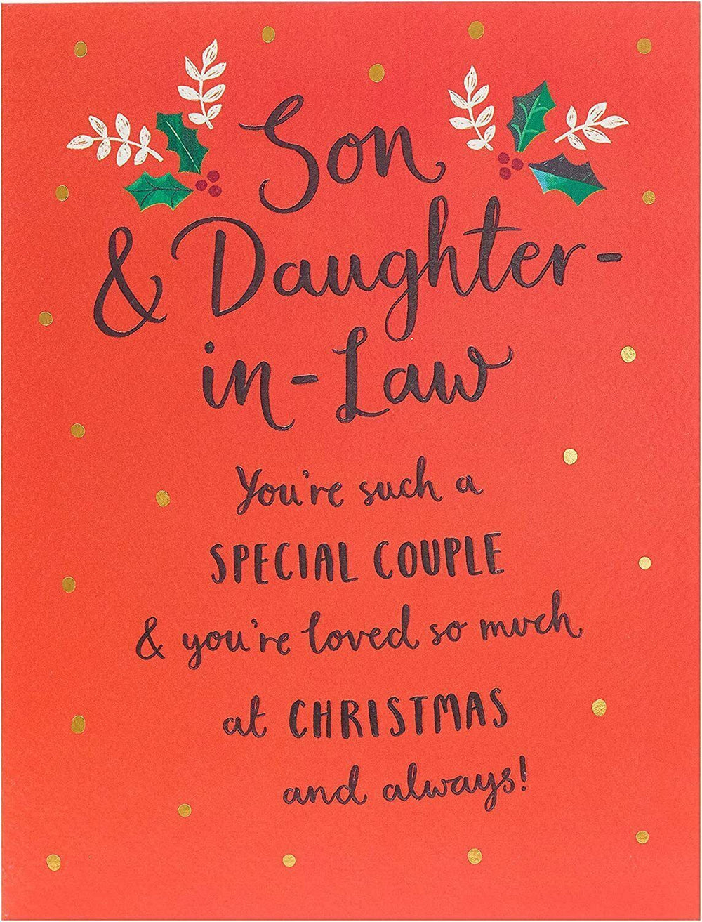 UK Greetings Son & Daughter in Law Christmas Card featuring elegant typography design, perfect for holiday greetings.