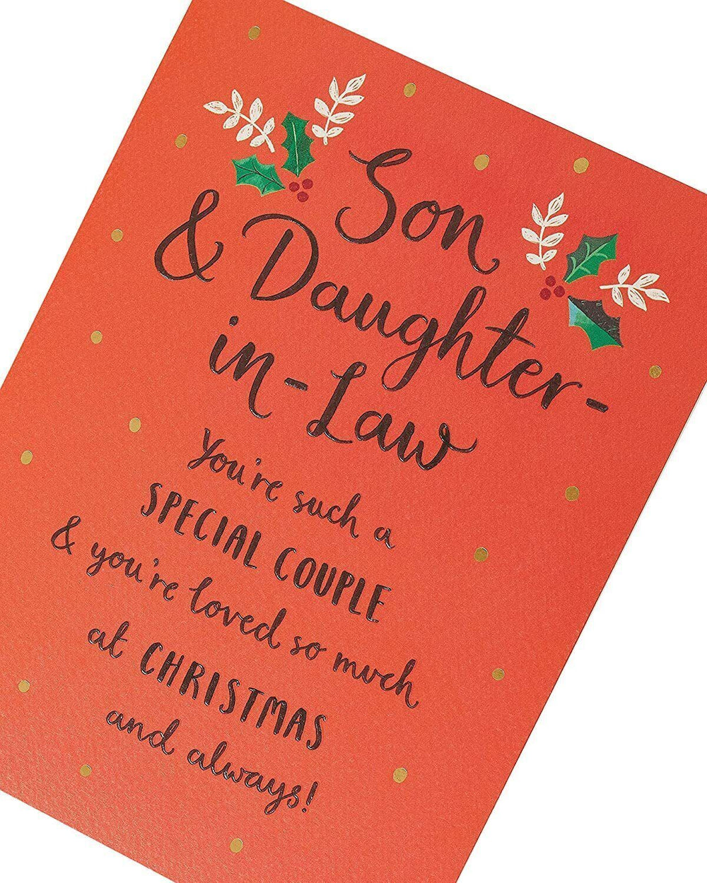 UK Greetings Son & Daughter-in-Law Christmas card featuring typography design, perfect for holiday greeting messages.
