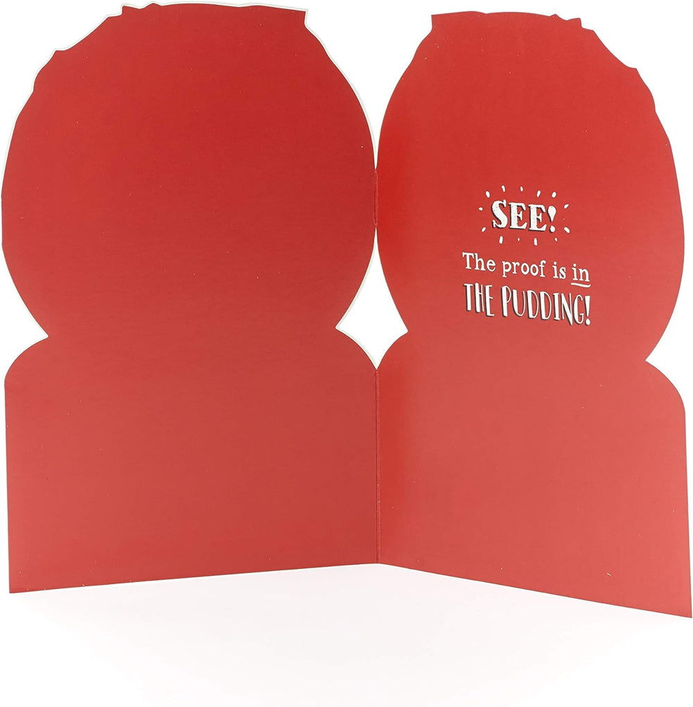 UK Greetings Son Funny Christmas Card featuring a festive Christmas pudding design, perfect for holiday greetings.