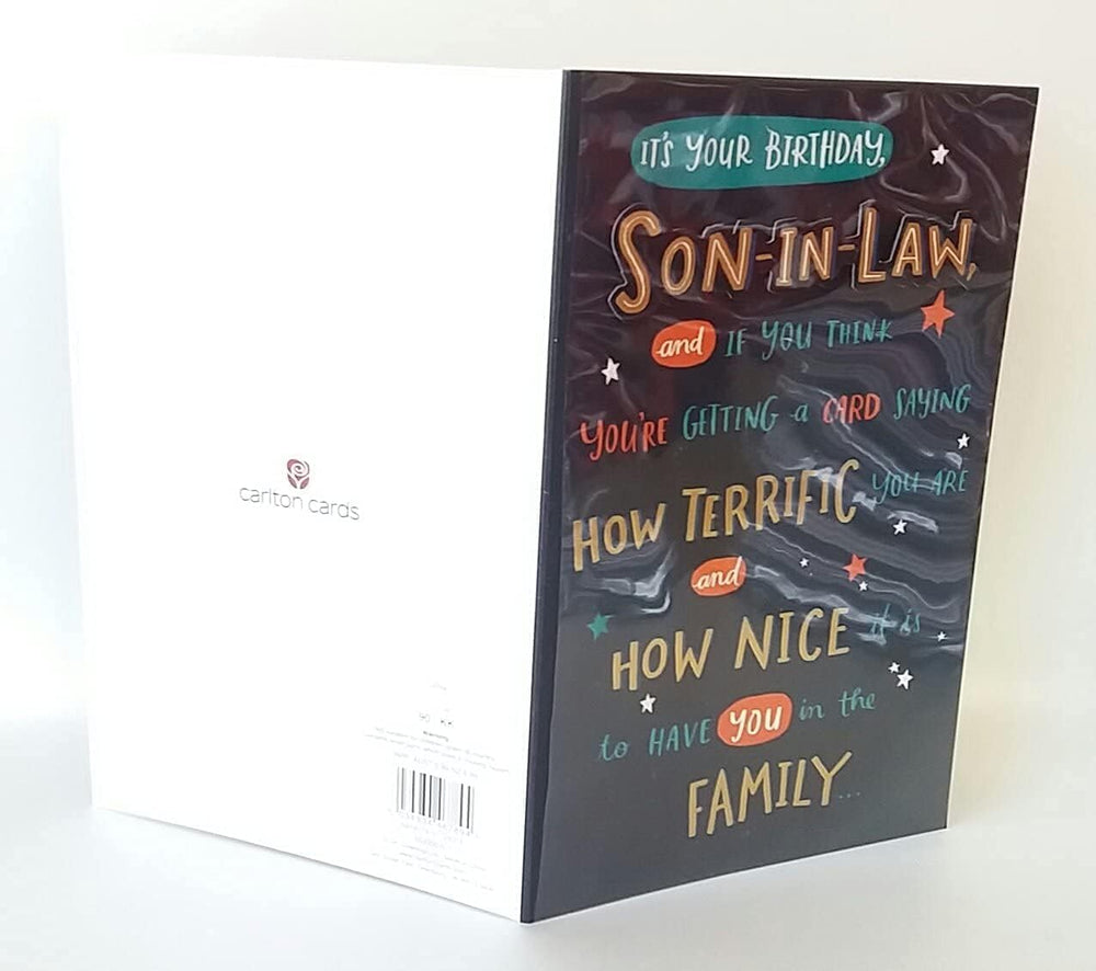UK Greetings son-in-law birthday card featuring cheerful design and heartfelt message for a special occasion.