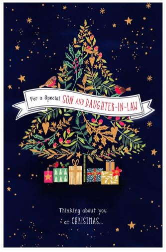 UK Greetings Son & Family Multi-Caption Christmas Card with festive holiday design and cheerful messages for special occasions
