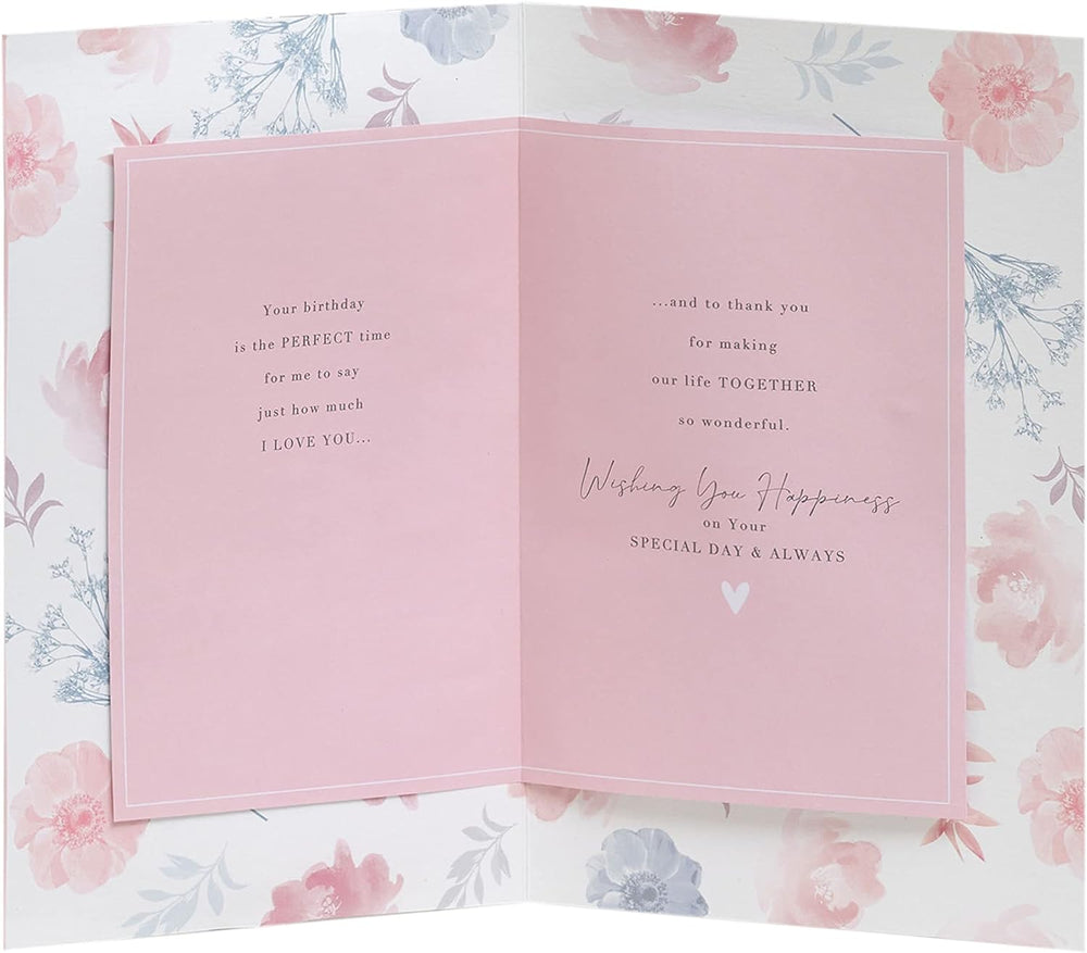 UK Greetings sophisticated birthday card for wife featuring 3D elements and elegant design, ideal for celebrating special occasions.