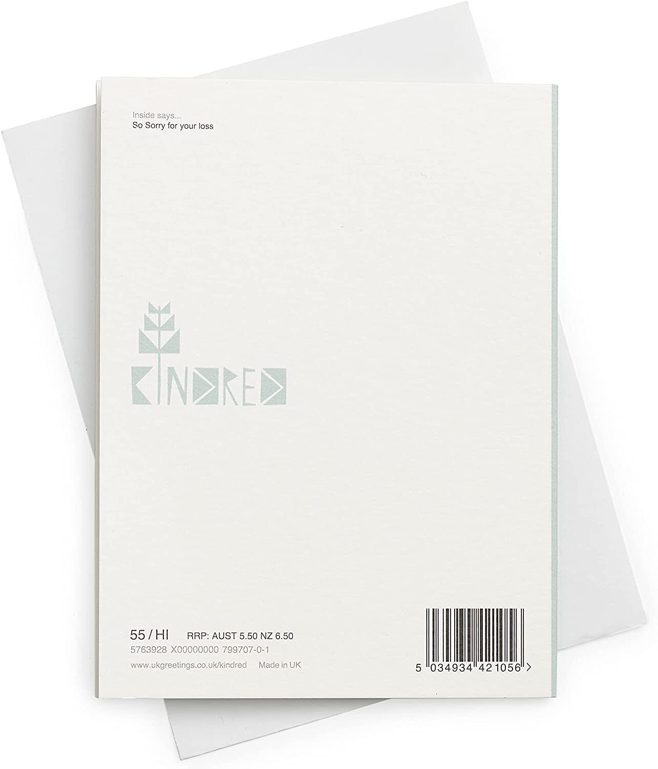 UK Greetings sympathy card with "Sorry for Your Loss" message, featuring elegant floral design for expressing condolences.