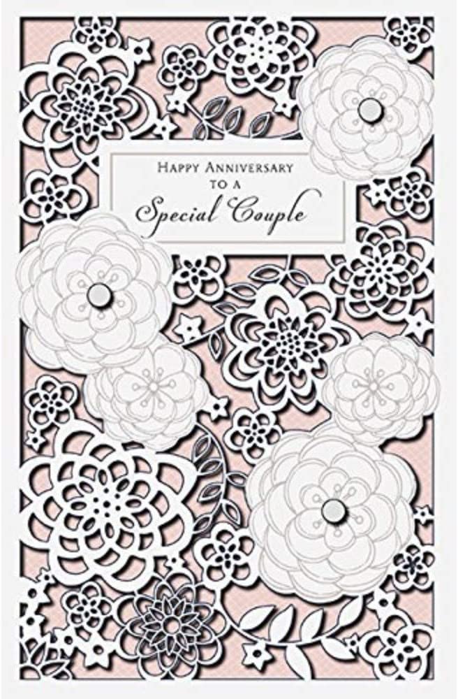 UK Greetings special couple die-cut greeting card featuring pearls for a luxury anniversary congratulations.