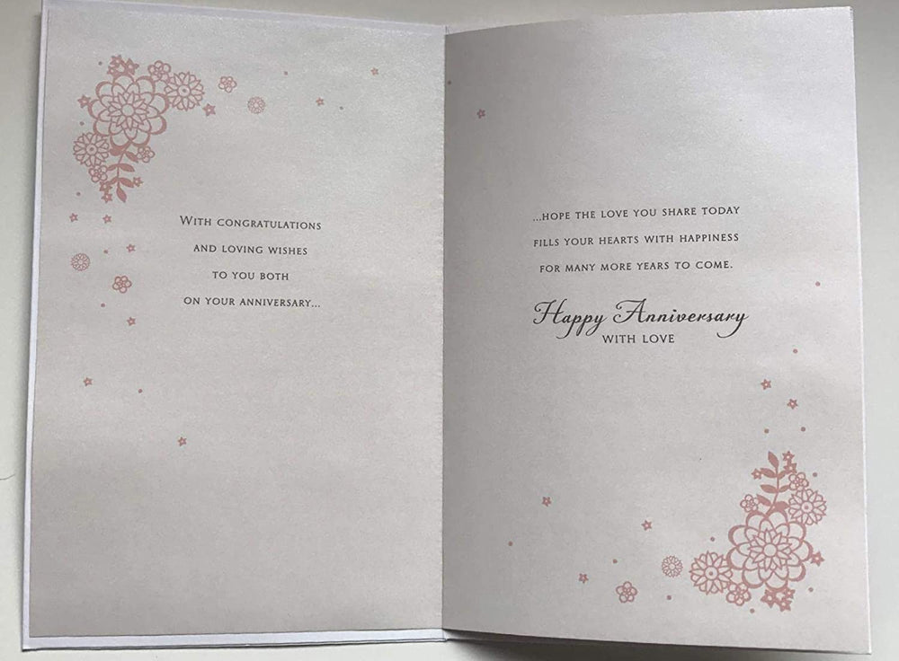 UK Greetings Special Couple die-cut luxury anniversary greeting card with pearls, designed for celebrating special occasions.