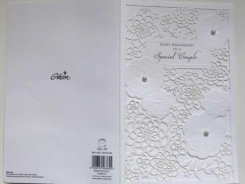UK Greetings Special Couple die-cut luxury anniversary greeting card with pearl accents, designed for celebrating special occasions