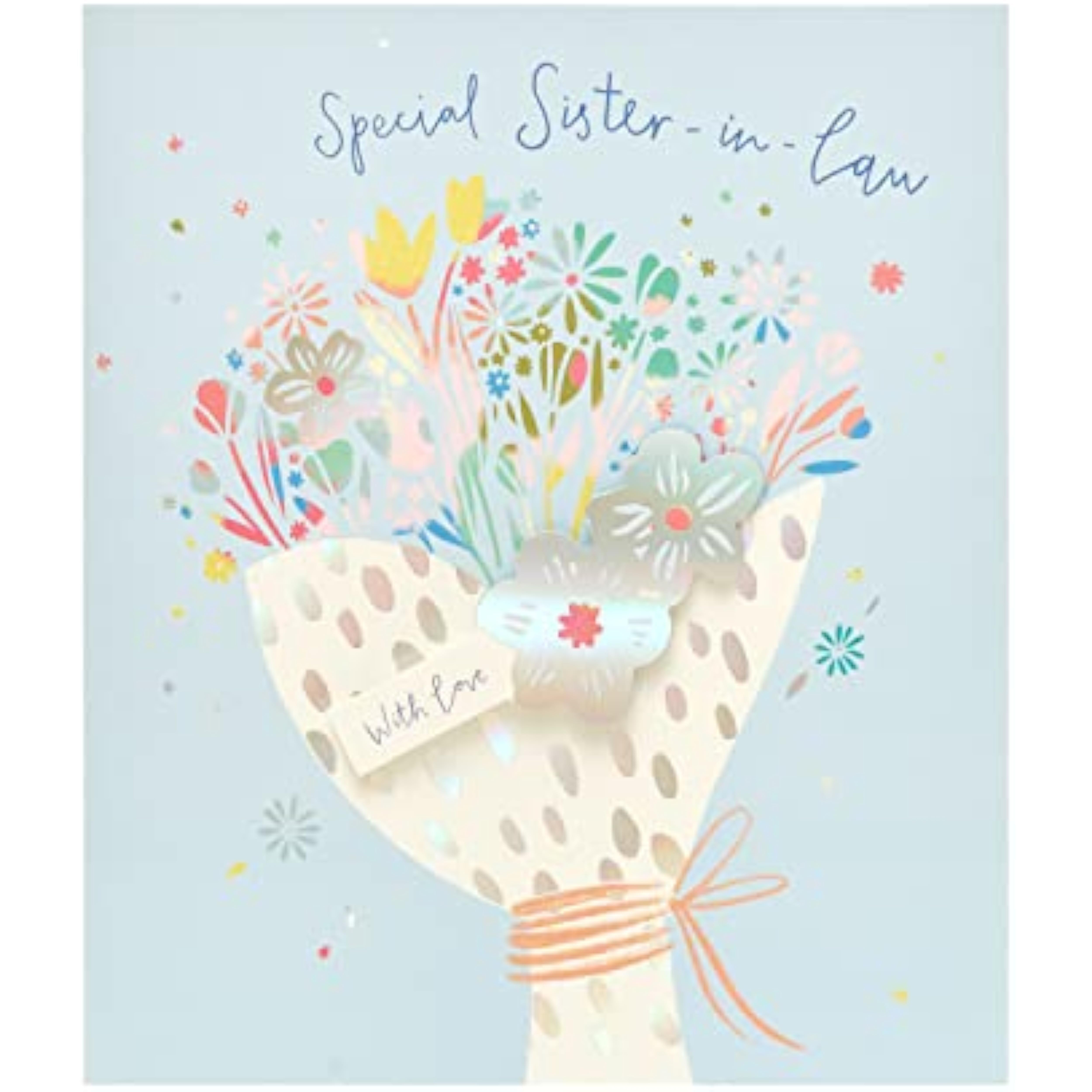 UK Greetings special design Sister-in-Law birthday card featuring colorful artwork and heartfelt message, perfect for celebrating her special day.