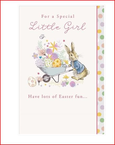 UK Greetings Easter card featuring Peter Rabbit and a little girl, perfect for celebrating Easter with charming greeting cards.