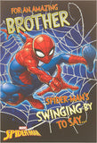 UK Greetings Spider-Man birthday card featuring Spider-Man illustration and vibrant colors for an amazing brother greeting.