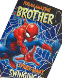 UK Greetings Spider-Man birthday greeting card featuring a colorful Spider-Man design for an amazing brother.