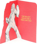 UK Greetings Star Wars 5th birthday card featuring Chewbacca, colorful greeting card with Star Wars character for children.