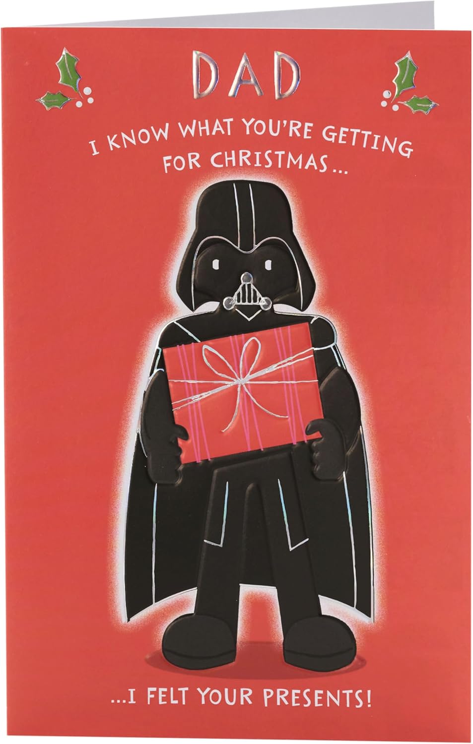 Star Wars Christmas card for Dad featuring Darth Vader design by UK Greetings, festive holiday greeting card with Star Wars theme.