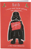 Star Wars Christmas card for Dad featuring Darth Vader design by UK Greetings, festive holiday greeting card with Star Wars theme.