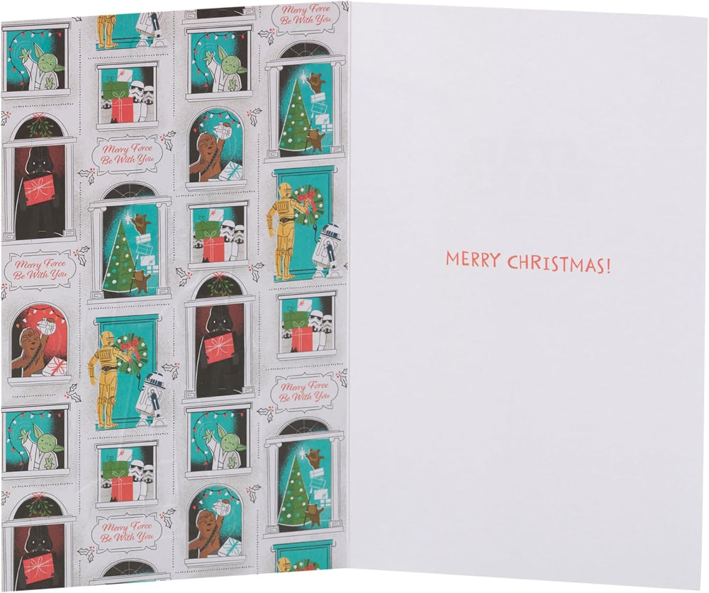 Star Wars Christmas card for Dad featuring Darth Vader design by UK Greetings, with festive holiday imagery and Star Wars branding.