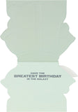 UK Greetings Star Wars Mandalorian birthday card featuring characters and space-themed design for fans of the popular series.