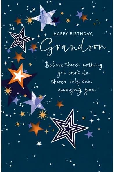 UK Greetings Stars Design Grandson Birthday Card showing colorful star patterns and cheerful birthday message.