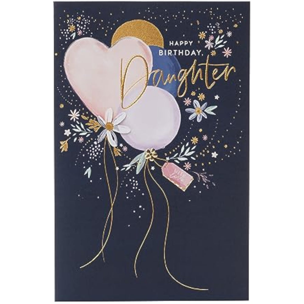 UK Greetings daughter's birthday card featuring colorful balloons design, perfect for celebrating special occasions.