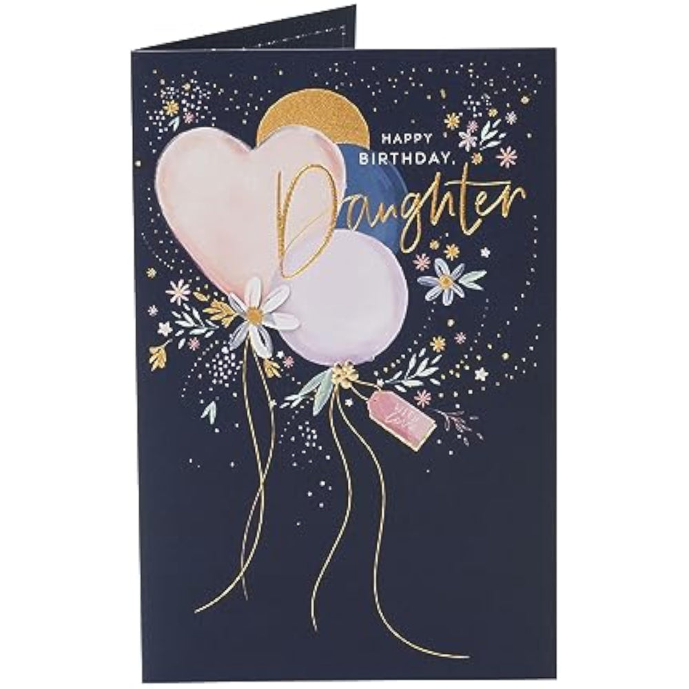 UK Greetings daughter's birthday card featuring colorful balloons design, perfect for celebrating special occasions.