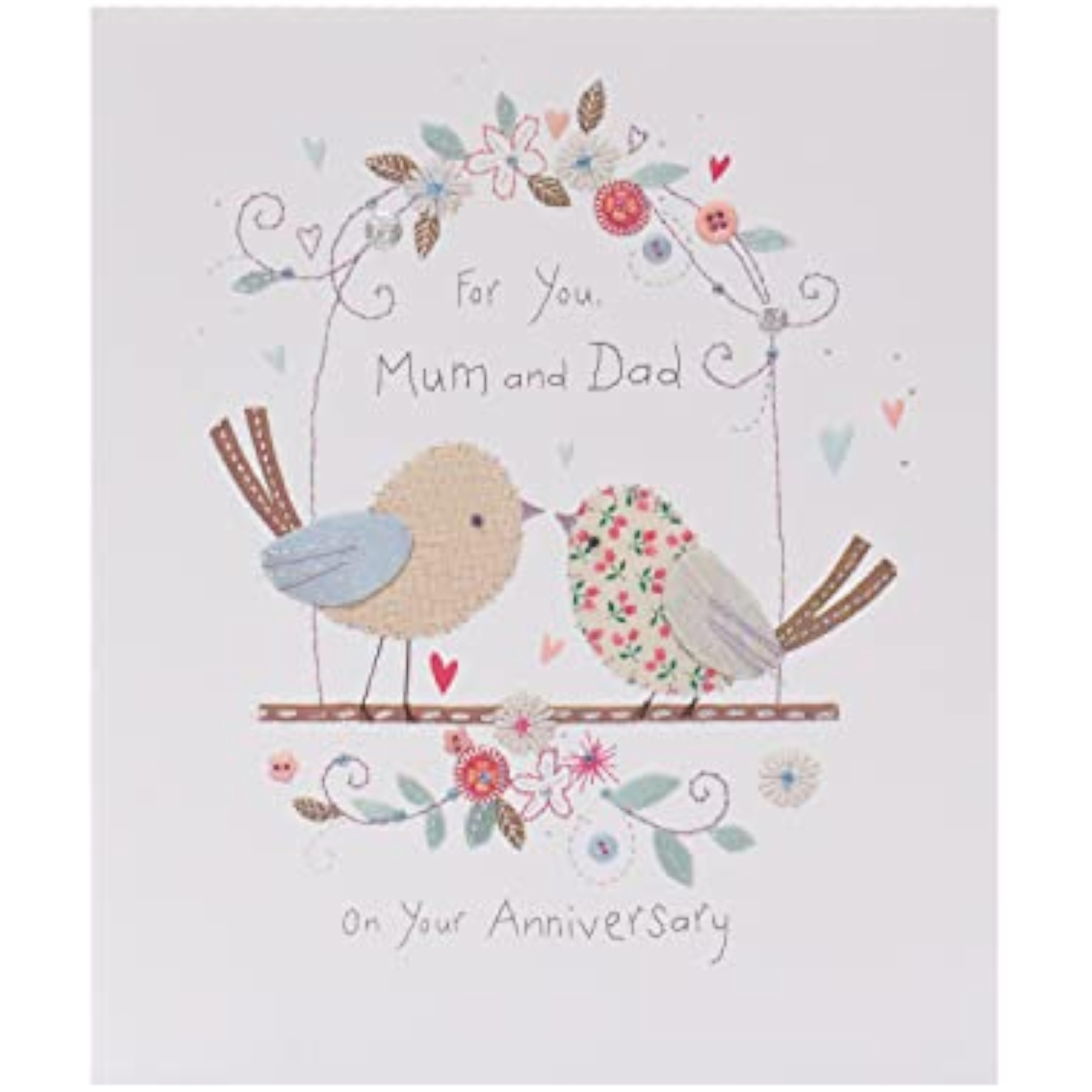 UK Greetings stunning Mum and Dad anniversary greeting card with floral design and heartfelt message, perfect for celebrating special occasions.