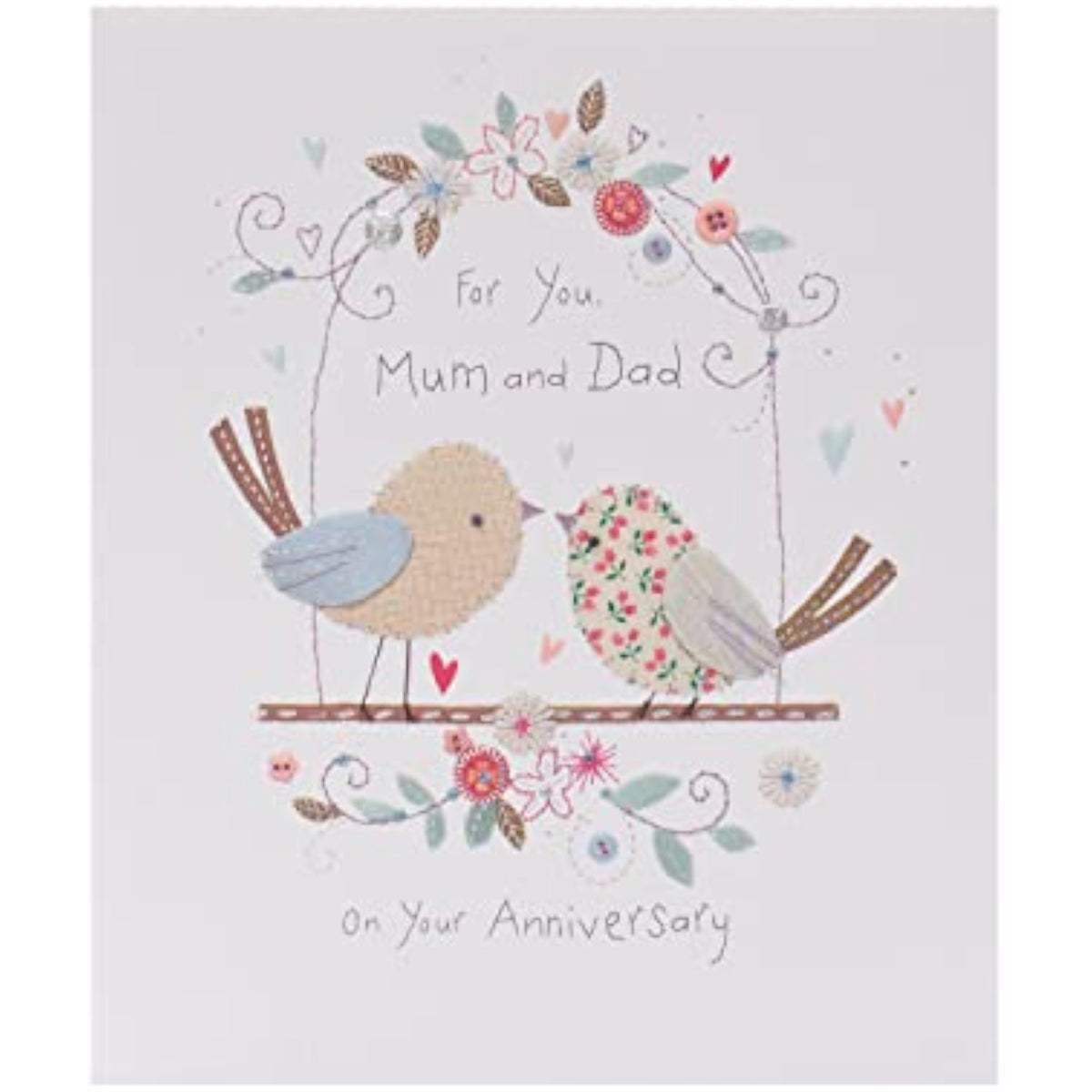 UK Greetings stunning Mum and Dad anniversary greeting card with floral design and heartfelt message, perfect for celebrating special occasions.