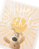 UK Greetings Sunshine Boofle birthday card featuring colorful floral design and cheerful Boofle character illustration.