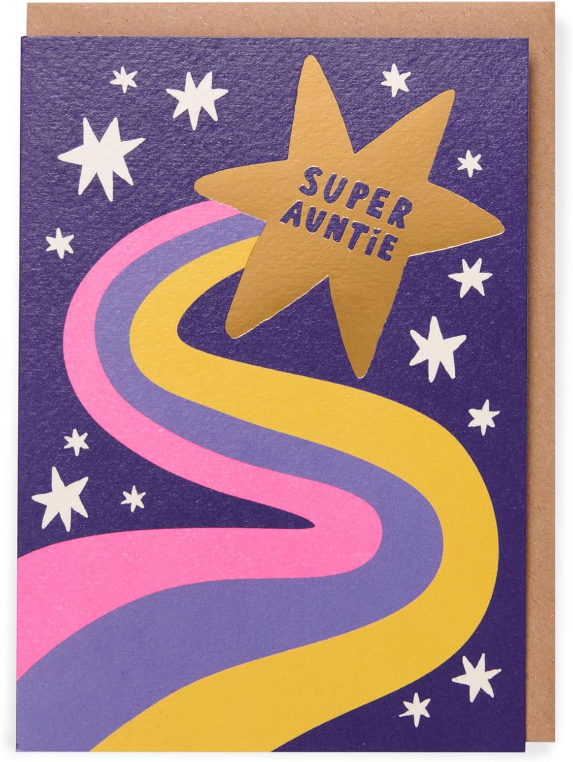 UK Greetings Super Auntie birthday card featuring colorful vibrant design, perfect for celebrating an auntie's special day.