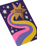 UK Greetings Super Auntie birthday greeting card with colorful design and cheerful message for celebrating special occasions.