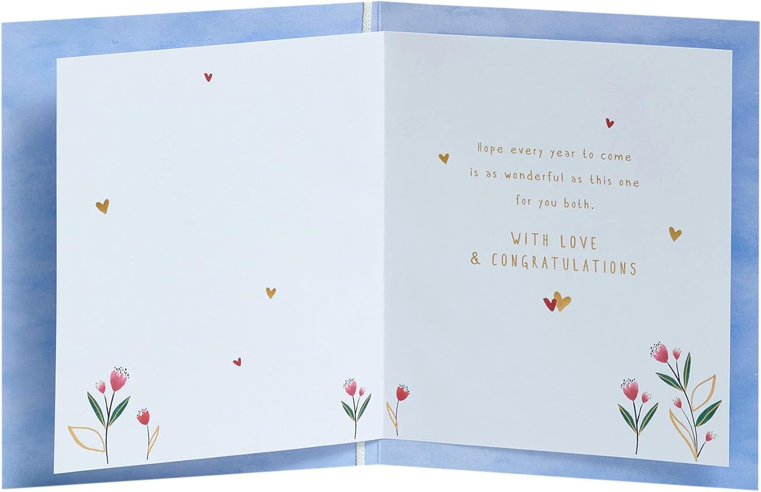 UK Greetings Sweet Design First Anniversary Card featuring colorful illustrations and elegant lettering for celebrating a special milestone.