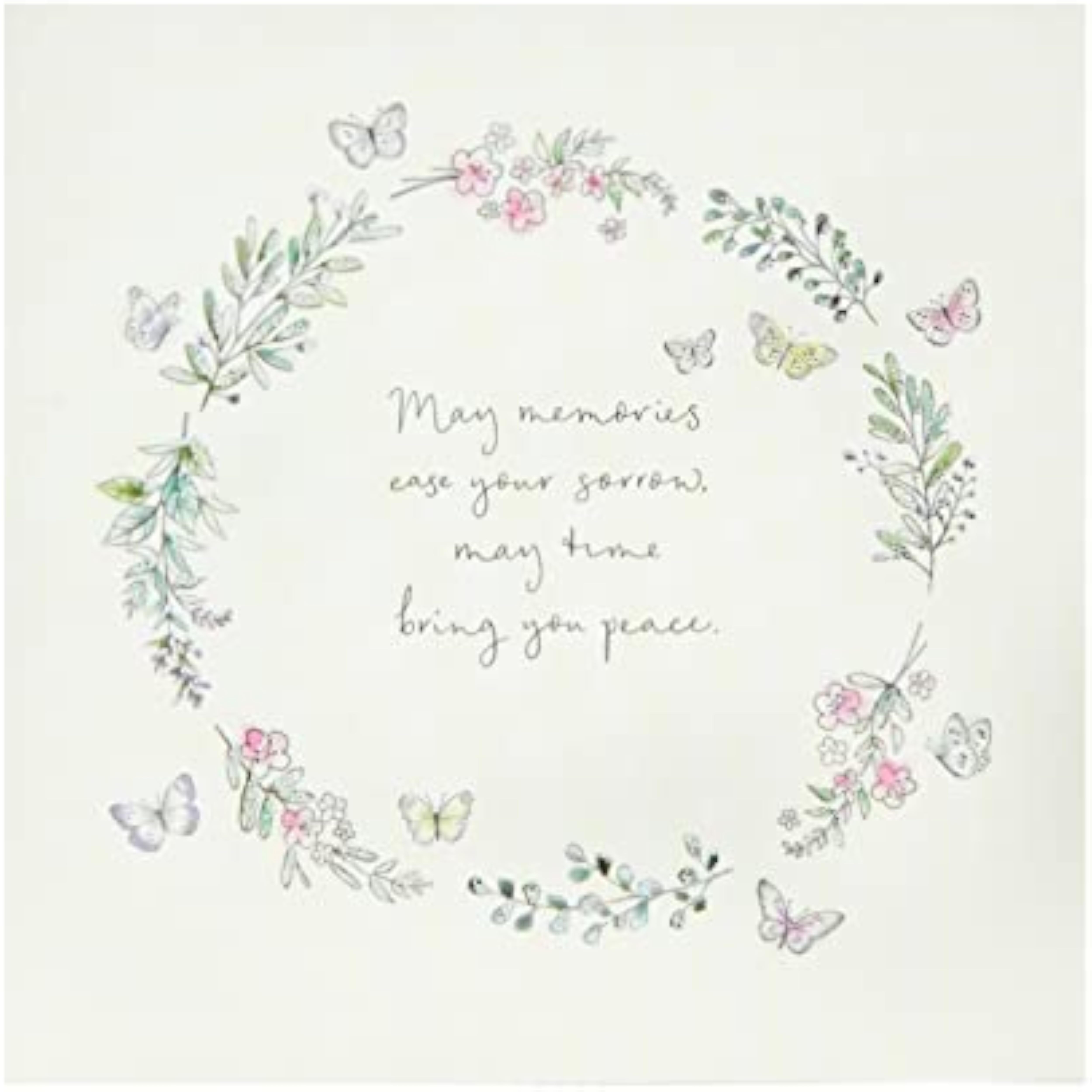 UK Greetings sympathy greeting card featuring sentimental verse and a delicate floral butterfly design.