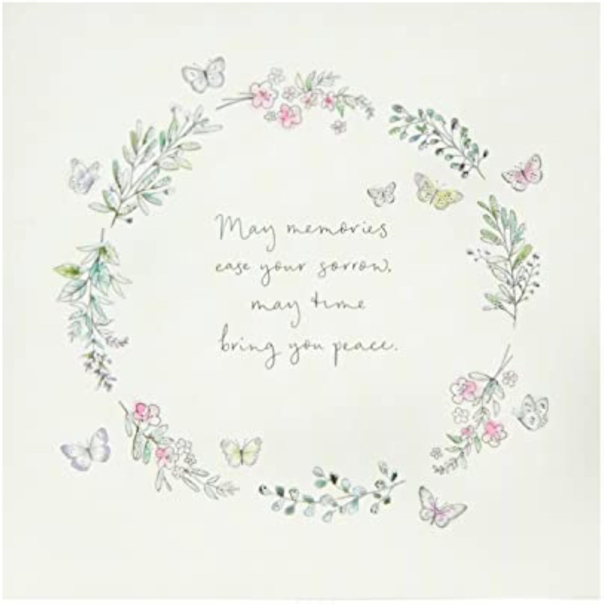 UK Greetings sympathy greeting card featuring sentimental verse and a delicate floral butterfly design.