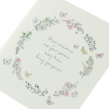 UK Greetings sympathy card featuring a floral butterfly design and sentimental verse, ideal for expressing condolences.