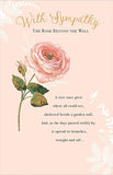 UK Greetings Sympathy Rose Beyond the Wall greeting card featuring a delicate rose illustration on the front.