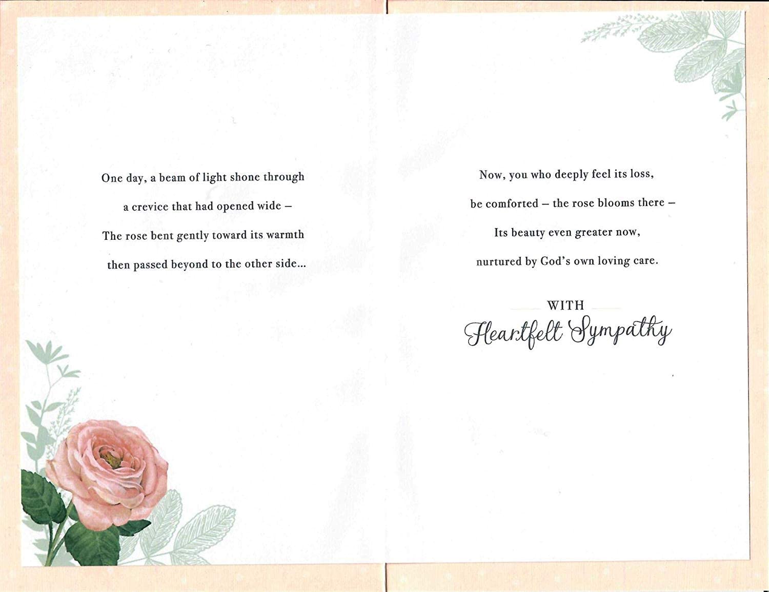 UK Greetings Sympathy Rose Beyond the Wall greeting card featuring a delicate rose design on the front.